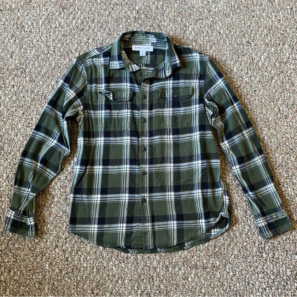 Old Navy Green and Black Plaid Button-Down Shirt